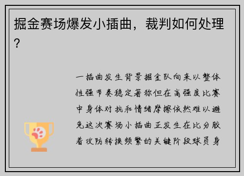 掘金赛场爆发小插曲，裁判如何处理？
